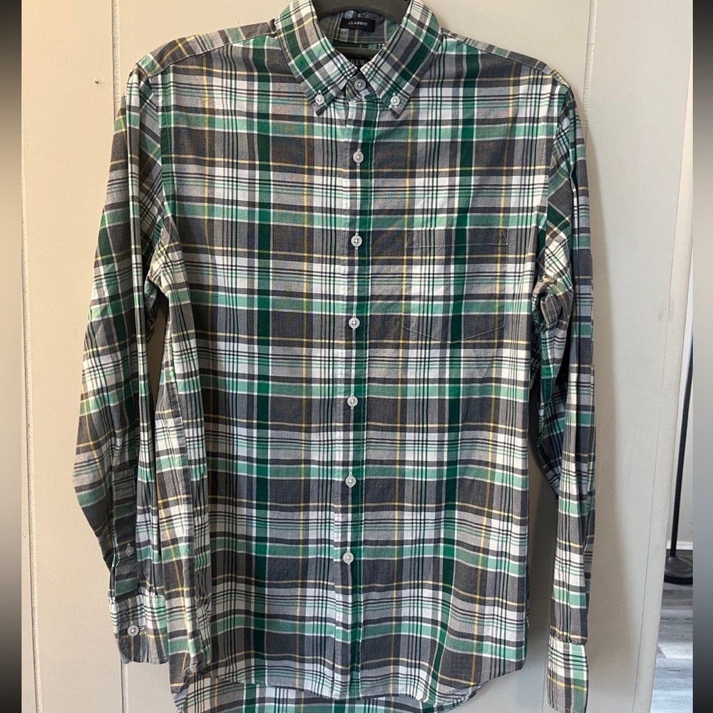 J. Crew Classic Green and White Plaid Shirt